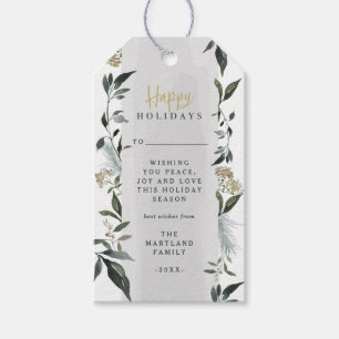 Happy holidays watercolor foliage Christmas Gift Tags