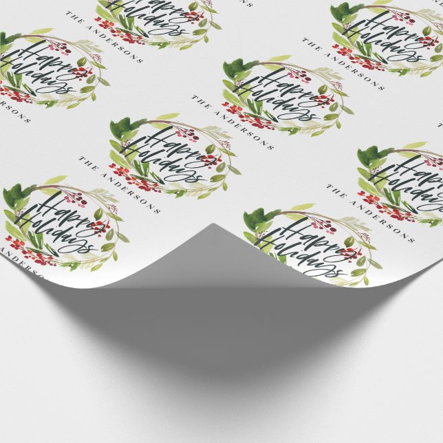 Happy Holidays watercolor foliage Wrapping Paper (Corner)