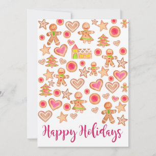 Happy Holidays watercolor gingerbread cookies Invitation
