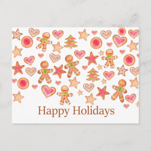 Happy Holidays watercolor gingerbread cookies Postcard