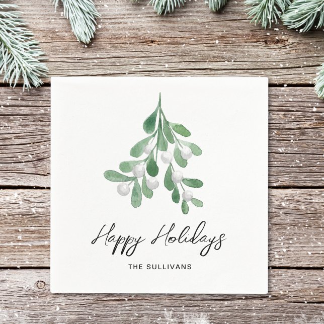 Happy Holidays Watercolor Greenery Napkin (Creator Uploaded)