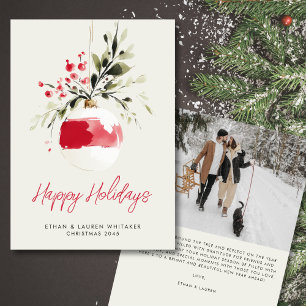 Happy Holidays Watercolor Ornament Christmas Photo Holiday Card
