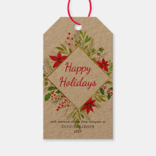 Happy Holidays Watercolor Poinsettia   Christmas Gift Tags