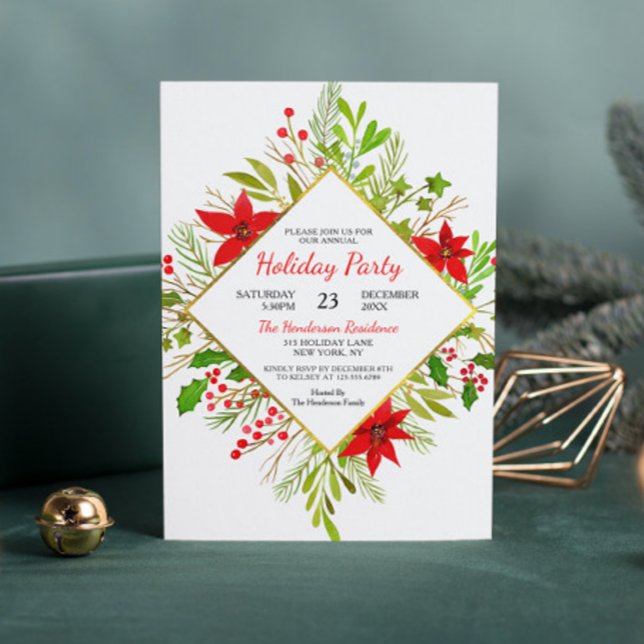 Happy Holidays Watercolor Poinsettia | Christmas Invitation (Creator Uploaded)