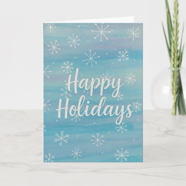 Happy Holidays Watercolor Snowflake Card (Front)