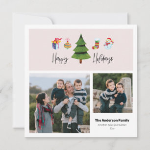 Happy Holidays Watercolor Tree 2 Photo Holiday Card