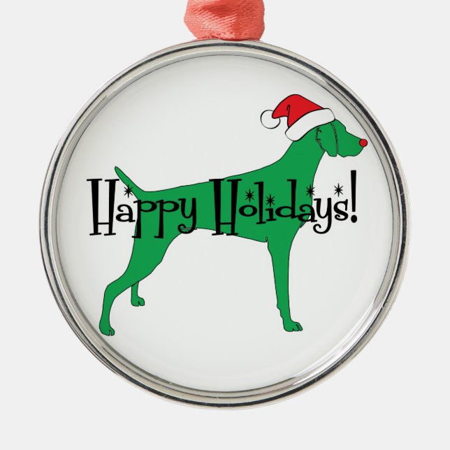 Happy Holidays Weimaraner Metal Tree Decoration (Front)