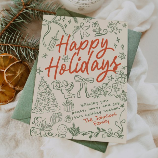 Happy Holidays Whimsical Hand drawn Holiday Card (Creator Uploaded)