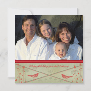 Happy Holidays Whimsical Red Bird Card