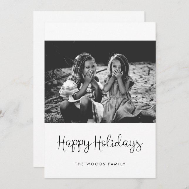 Happy Holidays Whimsical Script Photo Holiday Card (Front/Back)
