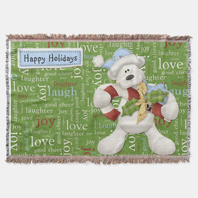Happy Holidays White Dog soft Throw Blanket (Front)