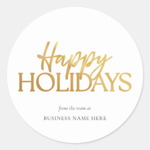 Happy Holidays White Gold Business Christmas Classic Round Sticker