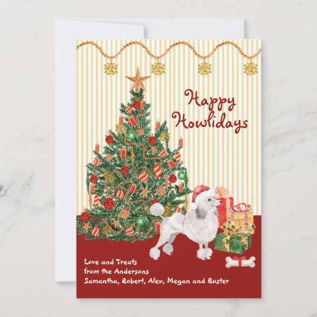Happy Holidays White Poodle Tree Christmas Card (Front)