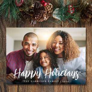 Happy Holidays White Script Photo Christmas Holiday Card
