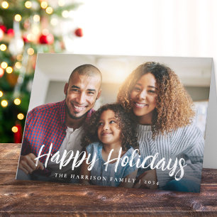 Happy Holidays White Script Photo Christmas Holiday Card