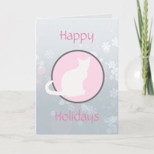 Happy Holidays White Silhouette Tabby Cat Card