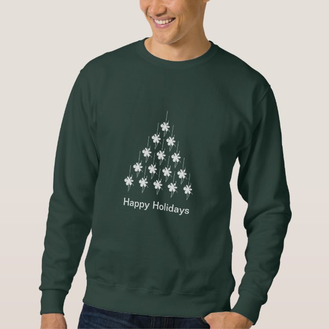 Happy Holidays white snow Stars Tree Sweatshirt (Front)