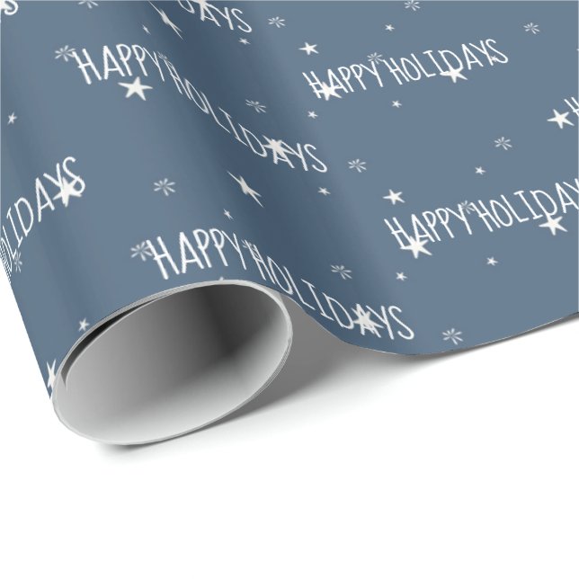 Happy Holidays White Stars Wrapping Paper (Roll Corner)