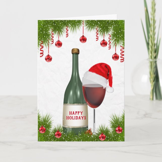 Happy Holidays Wine Bottle Holiday Card (Front)
