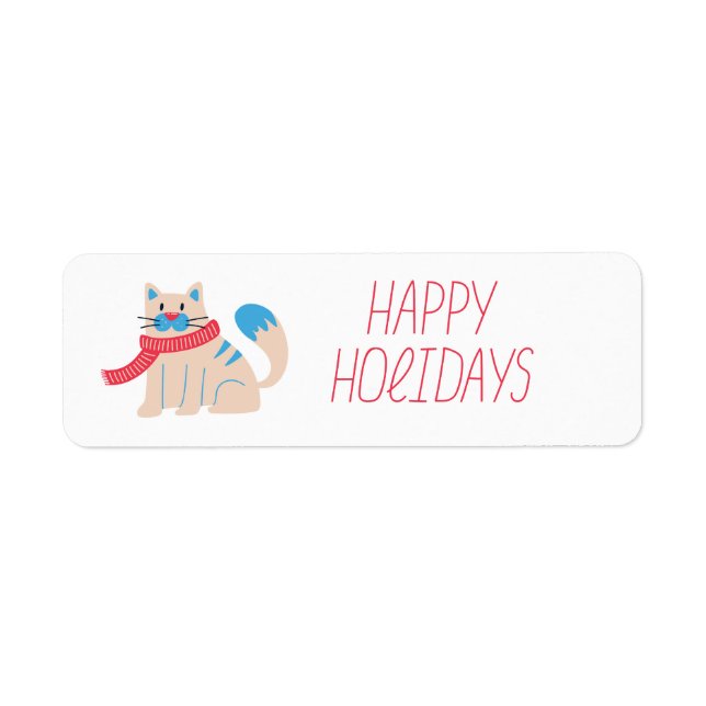 Happy Holidays Winter Cat Return Address Label (Front)