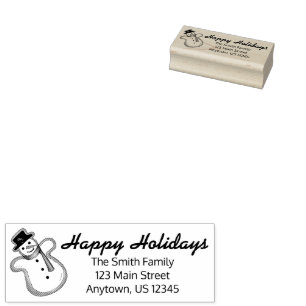 Happy Holidays Winter Christmas Snowman Address Rubber Stamp