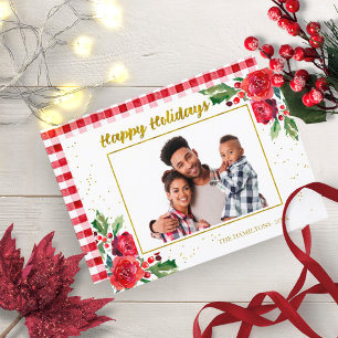 Happy Holidays Winter Flowers Christmas Photo Invitation