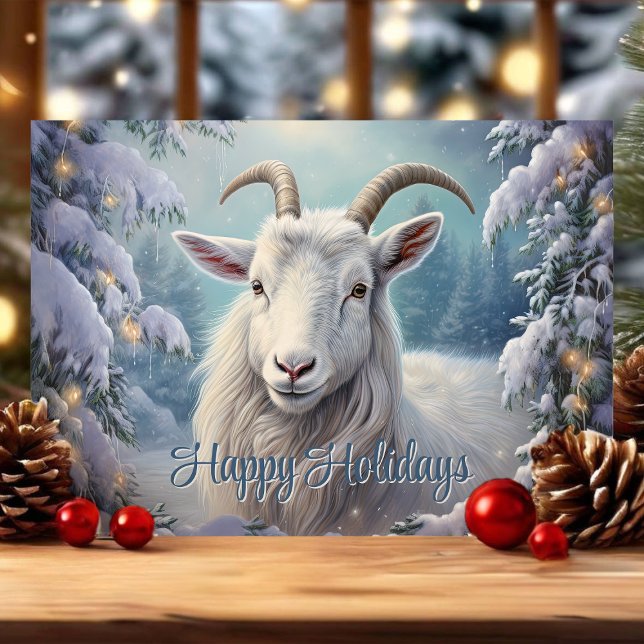 Happy Holidays Winter Goat Christmas Holiday Card (Creator Uploaded)