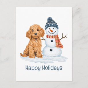 Happy Holidays Winter Goldendoodle Dog Snowman Postcard