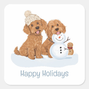 Happy Holidays Winter Goldendoodle Dog Snowman Square Sticker