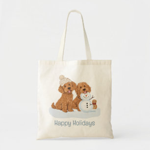 Happy Holidays Winter Goldendoodle Dog Snowman Tote Bag
