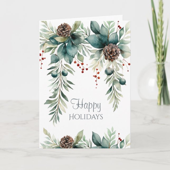 Happy Holidays Winter Greenery  Card (Front)