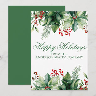 Happy Holidays Winter Greenery  Holiday Card
