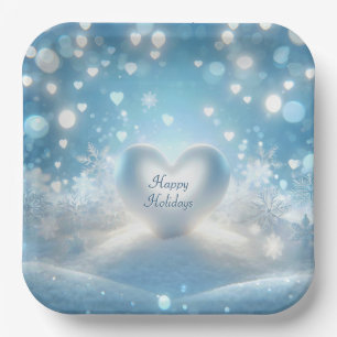 Happy Holidays Winter Heart Paper Plate
