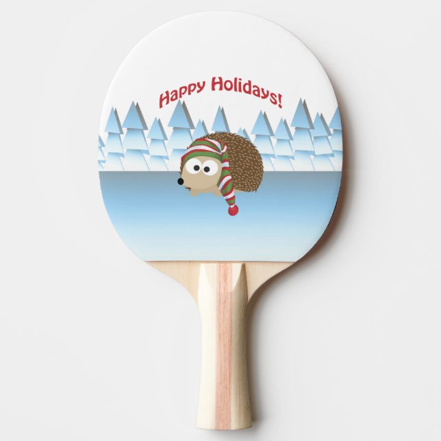 Happy Holidays! Winter Hedgehog Ping Pong Paddle (Front)