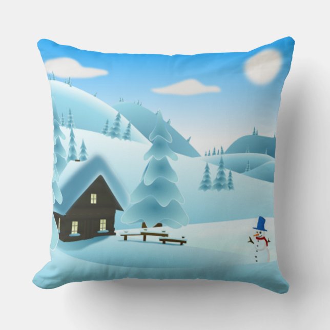 "HAPPY HOLIDAYS" WINTER LANDSCAPE CUSHION (Front)