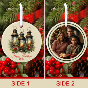 Happy Holidays Winter Lanterns Custom Photo Ceramic Tree Decoration