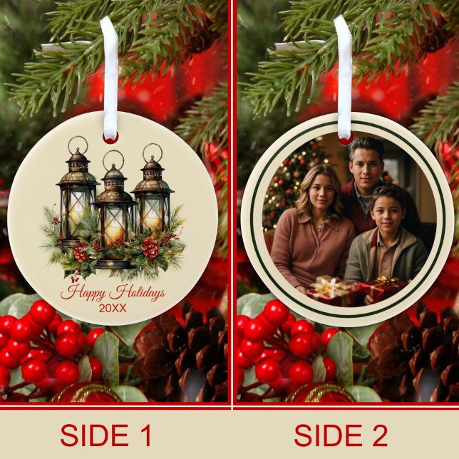 Happy Holidays Winter Lanterns Custom Photo Ceramic Tree Decoration (Creator Uploaded)