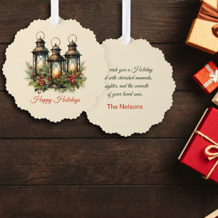Happy Holidays Winter Lanterns Custom Photo Tree Decoration Card
