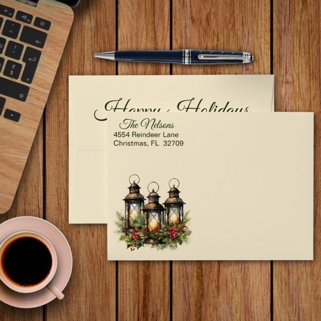 Happy Holidays Winter Lanterns Custom Preaddressed Envelope (Creator Uploaded)