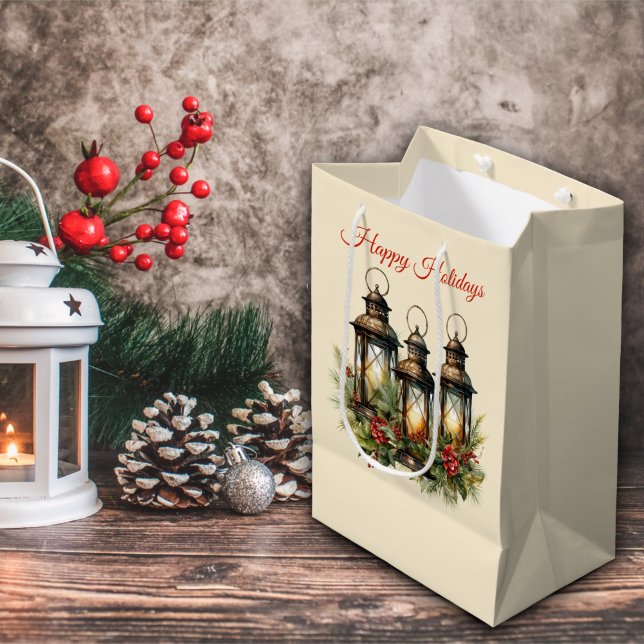 Happy Holidays Winter Lanterns Medium Gift Bag (Creator Uploaded)