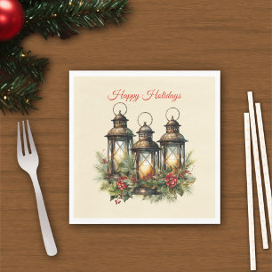 Happy Holidays Winter Lanterns Napkin