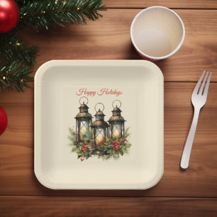 Happy Holidays Winter Lanterns Paper Plate