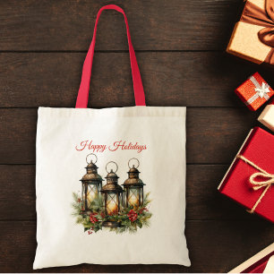 Happy Holidays Winter Lanterns Tote Bag