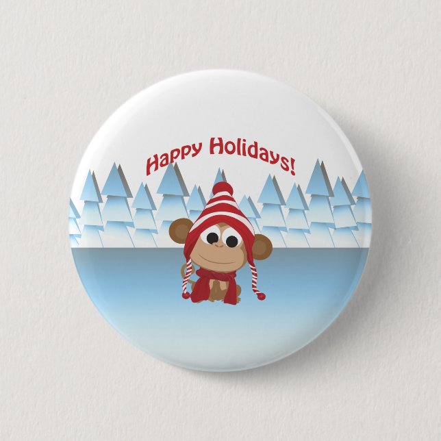 Happy Holidays! Winter Monkey 6 Cm Round Badge (Front)