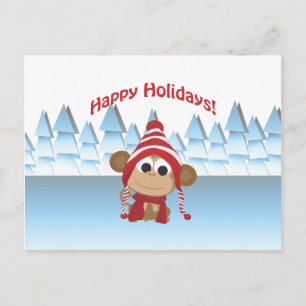 Happy Holidays! Winter Monkey Holiday Postcard