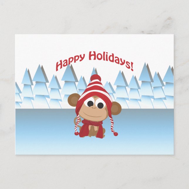 Happy Holidays! Winter Monkey Holiday Postcard (Front)
