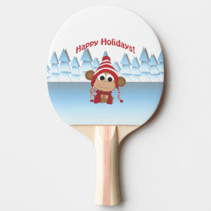 Happy Holidays! Winter Monkey Ping Pong Paddle