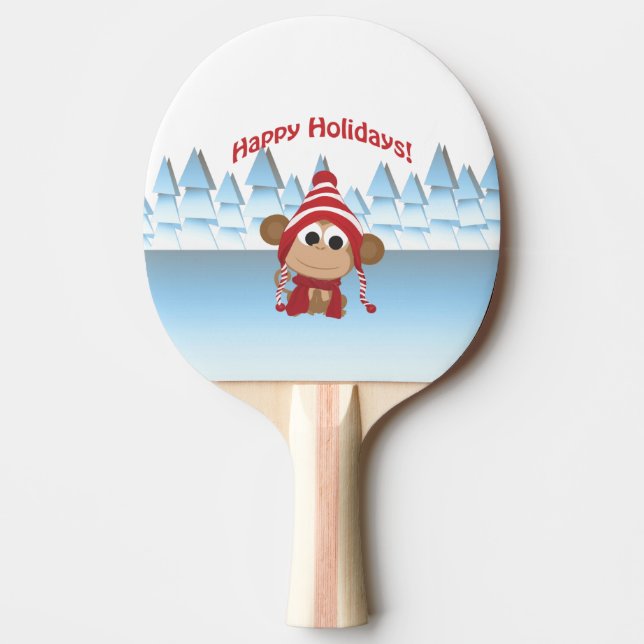 Happy Holidays! Winter Monkey Ping Pong Paddle (Front)