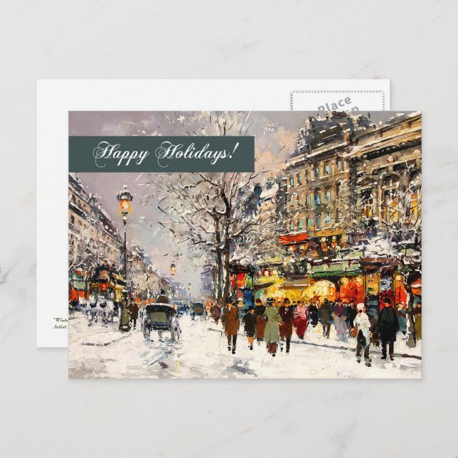 Happy Holidays. Winter Parisian Scene Holiday Postcard (Front/Back)