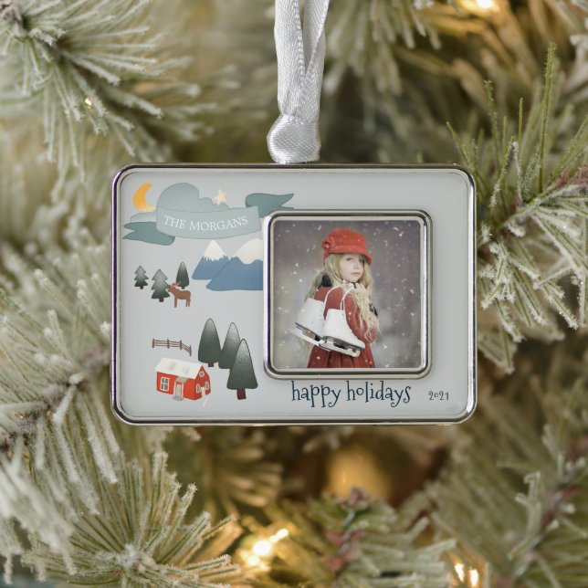 Happy Holidays Winter Personalized Photo Ornament (Tree)
